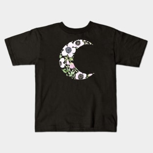 Floral Moon - Loose Watercolor Flower Wreath Kids T-Shirt